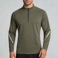 thumbnail image 2 of Outdoor Athletic Shirts for Men Quarter Zipper Stand Collar Tops with Long Sleeve Spring Running Hiking Activewear Army Green 2XL, 2 of 9
