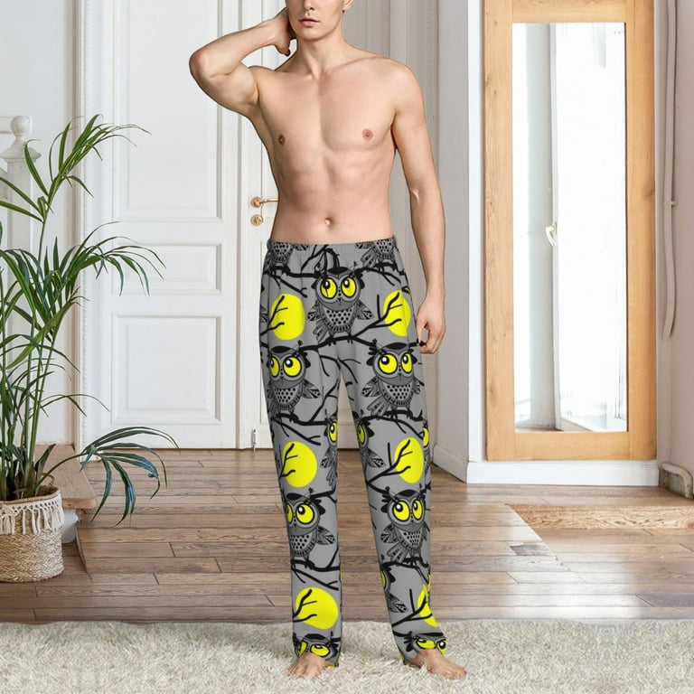 Mens Pajama Pants Moon Owl Gray Soft Sleep Lounge Pants for Men Casual PJ Bottoms Pants with Pocket Walmart