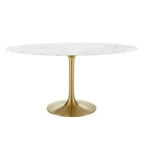 Kingfisher Lane 60" Oval Faux Marble & Metal Dining Table in Gold and White