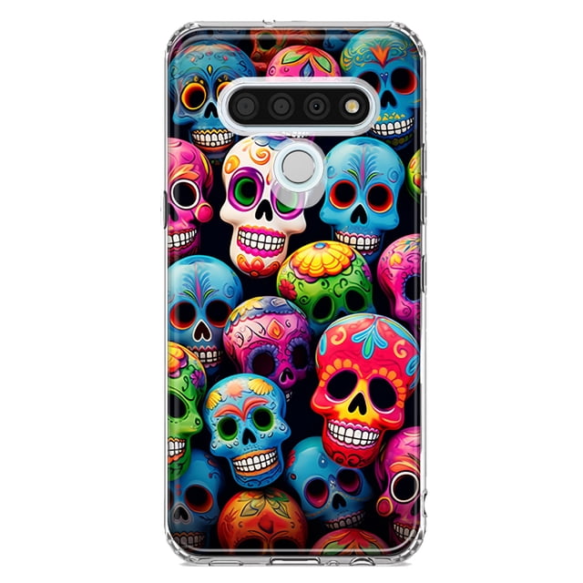 MUNDAZE LG Stylo 6 Shockproof Clear Hybrid Protective Phone Case Halloween Spooky Colorful Day of the Dead Skulls Cover