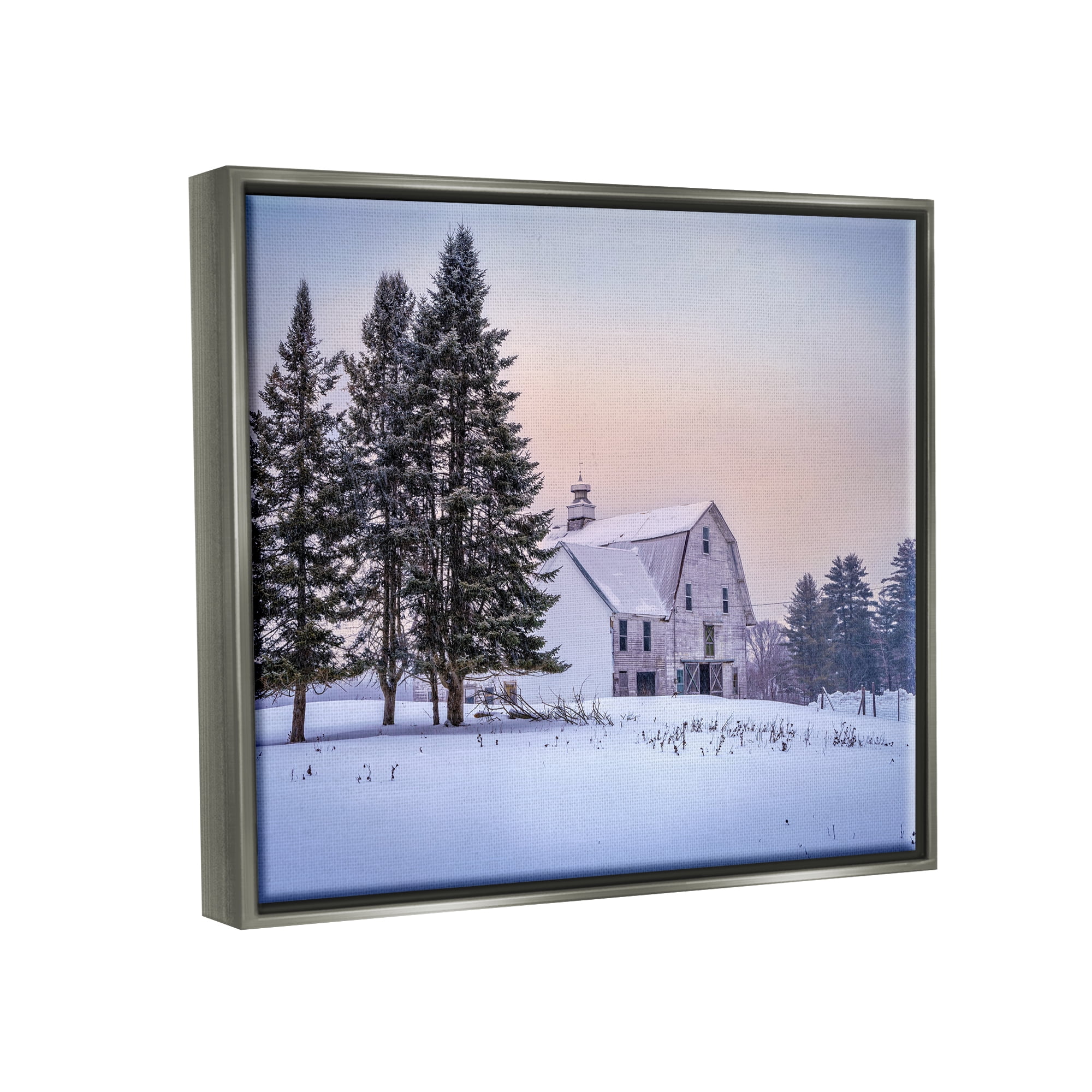 Stupell Industries Winter Farmhouse Snow Landscape Landscape Photography Gray Floater Framed Art Print Wall Art