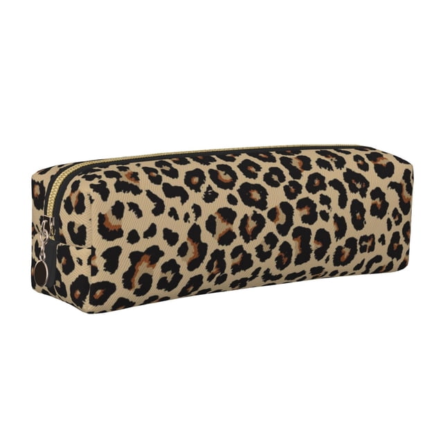 Disketp Leopard Print-1 Estuche de Lápices de Cuero con Cierre, Estuche Compacto para Papelería, Bolígrafos y Accesorios Pequeños
