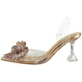 thumbnail image 2 of Berness Women’s Clear Heels – Transparent PVC Strap Rhinestone Bow Pointed Toe Pumps, Kitten Heel Slip-On Mule Formal Dress Shoes for Wedding Party Evening NINA05 Gold Bronze 7.5, 2 of 5