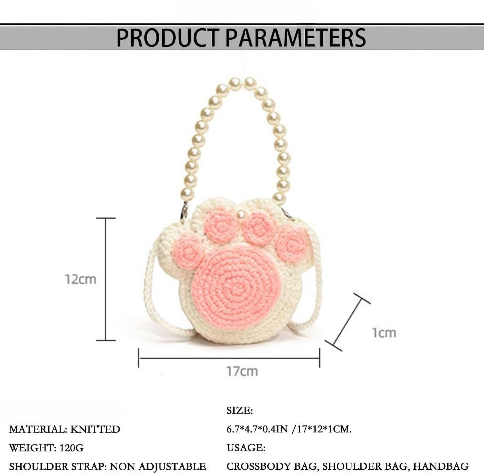 Ladies Crochet Cat's Paw Shape Crossbody Bag with Pearl Chain Cute Handmade Crochet Cat's Paw Handbag Cat's Paw Purse