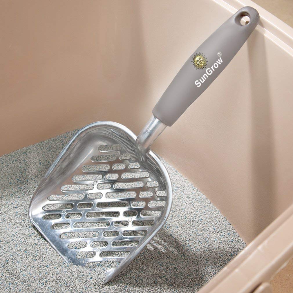 SunGrow Durable Metal Cat Litter Scoop with Rubber Handle, Gray photo 5