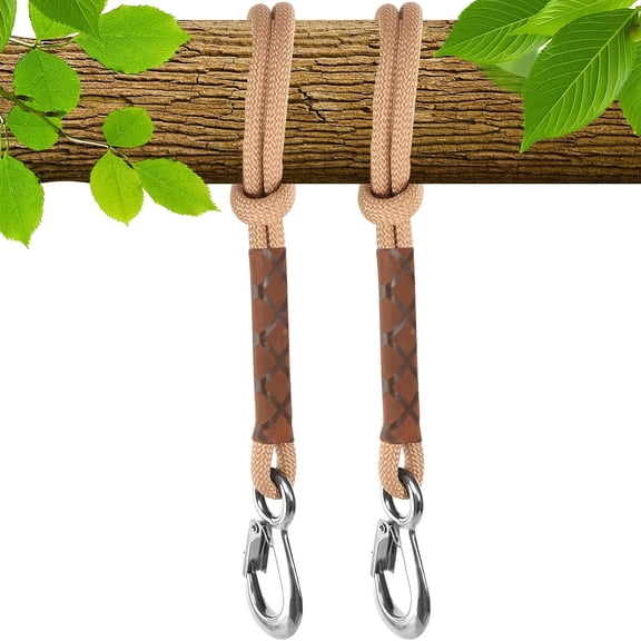2PCS Heavy Duty Stainless Steel Snap Hook Swing Hanging Straps, 23.62 Inch Outdoor Hammock Tree Rope Belts with Leather Sleeves for Garden Porch Playground Accessorie