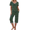 thumbnail image 5 of Mgmyaa Womens Pajamas Set Short Sleeve V-Neck Top Cropped Pants Casual Sleepwear with Pockets Home Clothes Comfortable 2 Piece Nightwear, 5 of 5
