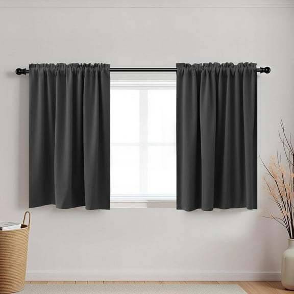 GDDPOD-Small Window Curtains for Bathroom & Kitchen, Total Width 36 x 24 Inch, Short Blackout Mini Half Curtains for Windows, Wide 18 x 24 Length, Dark Grey