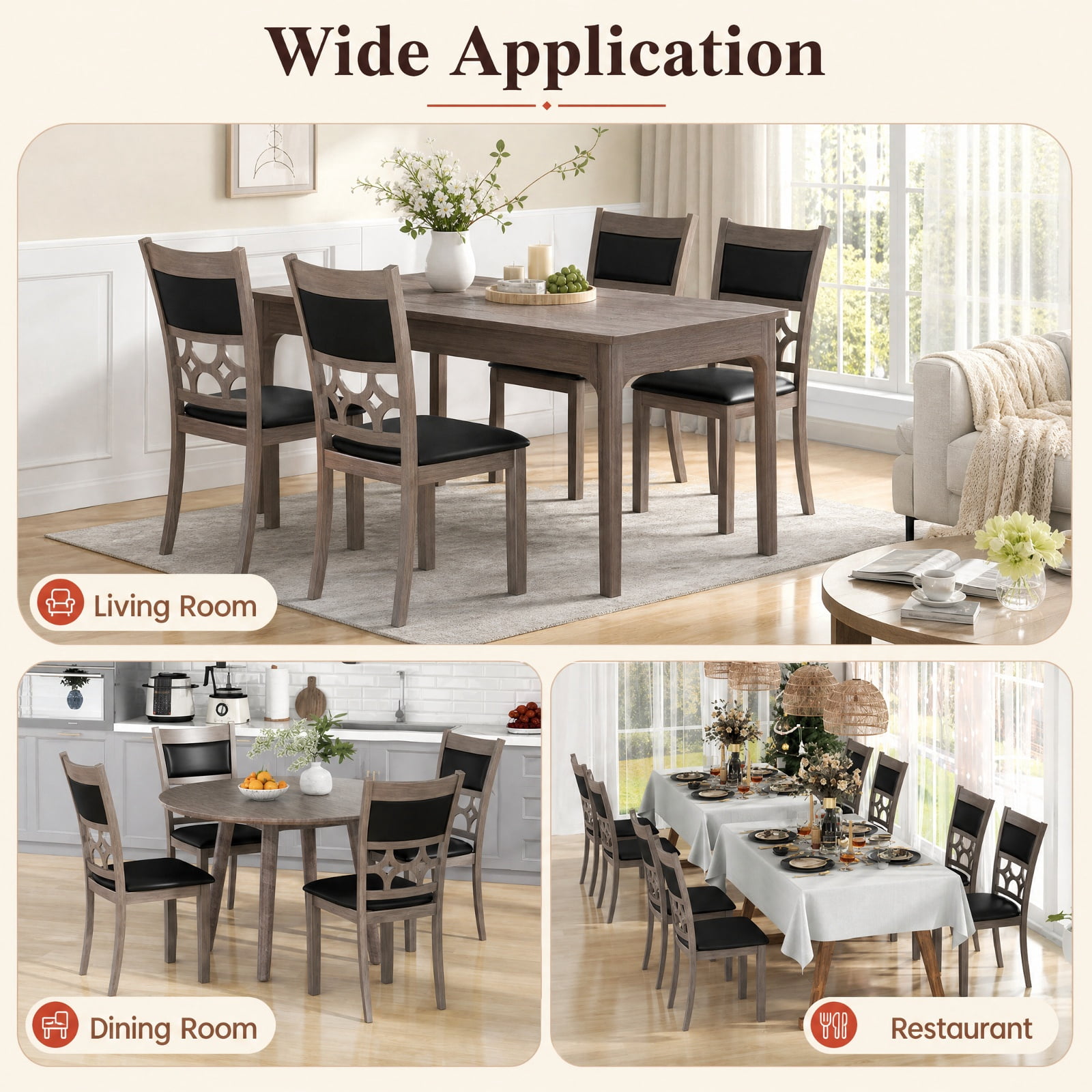 Furnibear Upholstered Dining Chairs Set of 2 with Padded Backrest and Rubber Wood Frame for Kitchen and Dining Room, Gray