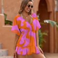 thumbnail image 3 of Orange Pink Wavy Abstract Pattern Cover Ups Dresses Women Summer Dress Vintage, 3 of 6