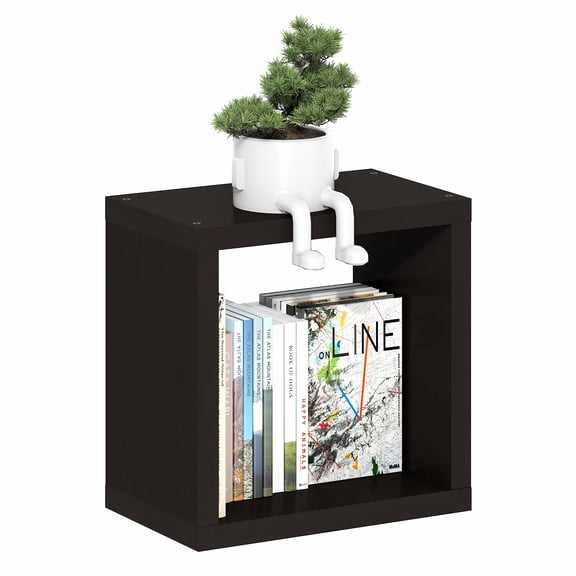 Furinno CUBICLE Extra Thick Cube Wall Mounted Bookshelf Black Dark Oak
