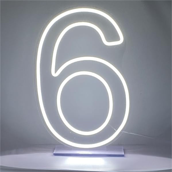 Letreros LED de neón número 6 decoración de cumpleaños, luces de neón para fiesta, USB Plus, funda de batería para iluminar el cumpleaños de tu bebé con nuestro letrero de neón número seis (número 6)