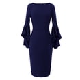 thumbnail image 4 of cfhntfmh Robes Moulantes pour Femmes Robe Cocktail Ajustée à Col Rond Manches Longues Mode Robe Crayon Midi Manches à Volants 3/4, 4 of 5