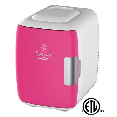 Cooluli Mini Fridge Electric Cooler and Warmer (4 Liter / 6 Can): AC/DC Portable Thermoelectric System w/ Exclusive On the Go USB Power Bank Option (Fuchsia)