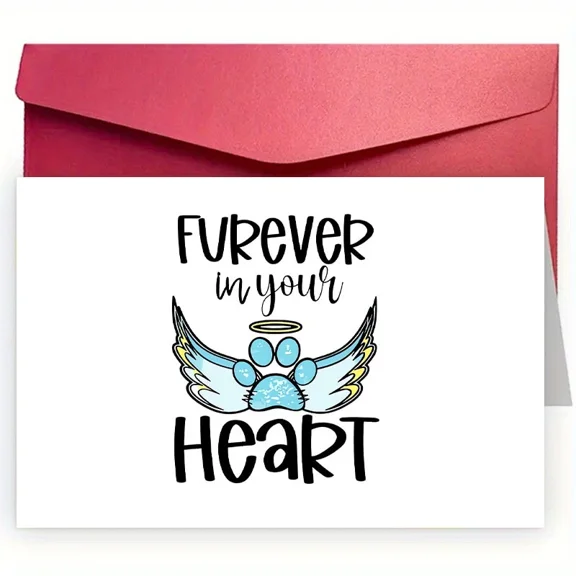 Furever in Your Heart Card – Pet Loss Sympathy Card with Angel Wings Design – Blank Inside, Envelope Included – Comforting Gift for Pet Owners