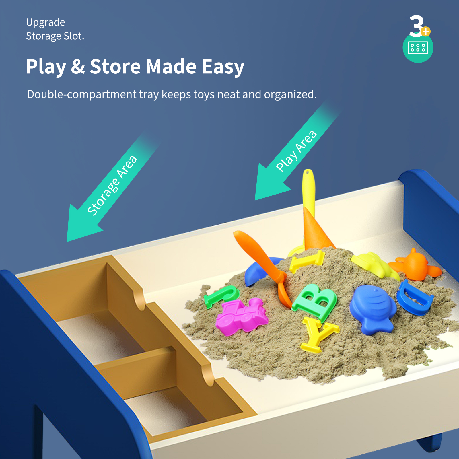 UNICOO® 5-in-1 Kids Sand & Activity Table with Play Sand, Molds & Building Blocks | Sensory Play Table, Study Desk & Storage for Toddlers | Kids Summer Indoor & Outdoor Games (Blue)