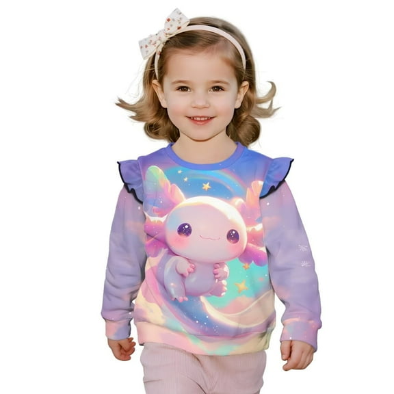 Uorisanigo Toddler Ruffle Sweatshirt Fall Winter Clothes Cute Kids Pullover Hoodie 1-2T Long Sleeve Rainbow Salamander Shirts for Kids Fall Fashion Pullover Tops