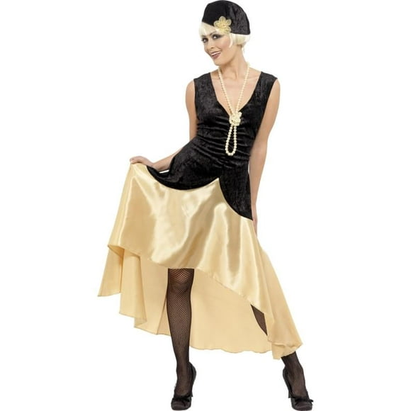 20's Gatsby Girl Costume Dress Adult: Gold & Black Medium
