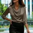 thumbnail image 5 of Ashirexll Womens Casual Tops, Solid Color Elegant Blouse with A Ruffled Collar and 3/4 Sleeve, 5 of 7