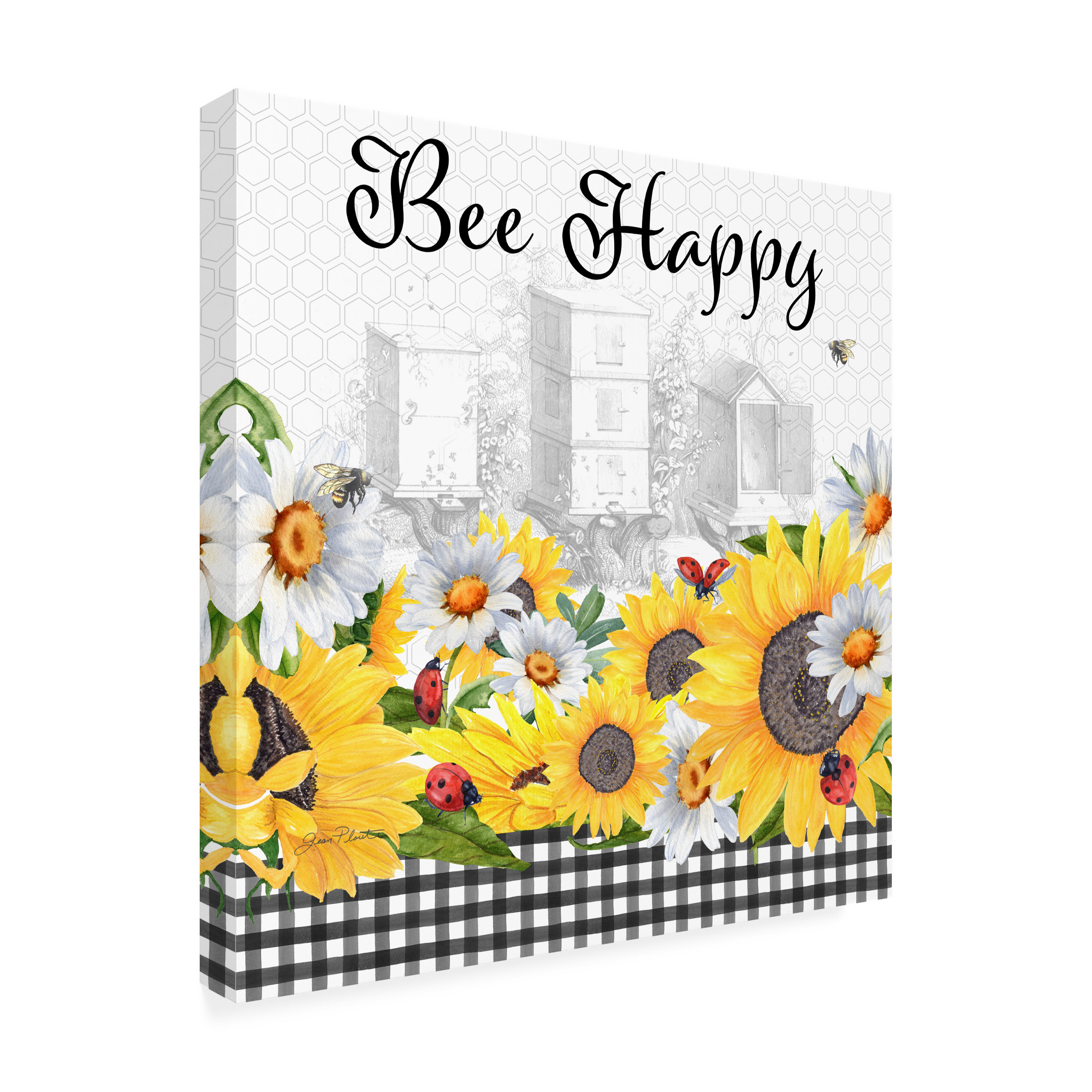 Canvas Wall Art - Jean Plout 'Sunflowers and Lady Bugs 3' Wall Art for Living Room, Bedroom, or Office DÃ©cor by Trademark Fine Art - 35 x 35 Inches