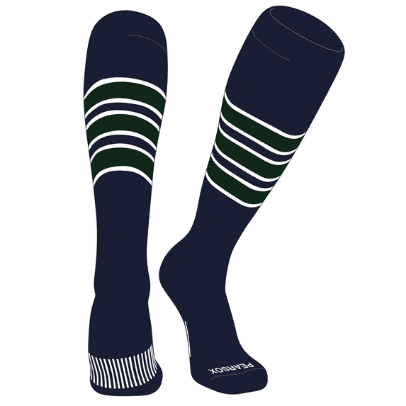 PEAR SOX Striped OTC Baseball, Softball, Football Socks (C) Dk Navy, White, Forest Green (M)