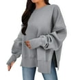 thumbnail image 1 of Timegard Womens Sweatshirt Long Sleeve Side Split Crewneck Oversized Pullover Fall Winter Loose Tops, 1 of 4