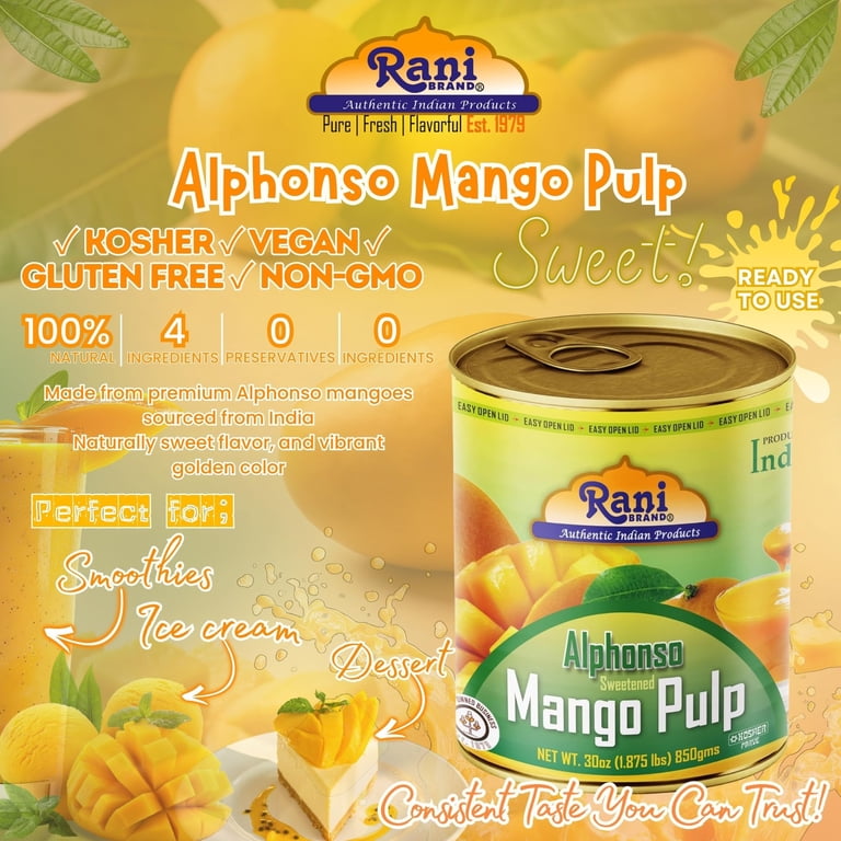 Rani Brand Alphonso Mango Pulp Puree 30oz 850g All Natural Vegan