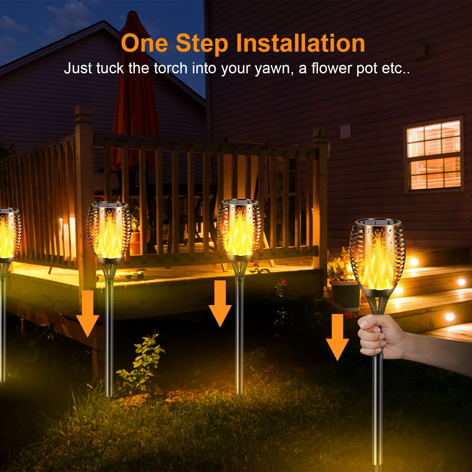 TomCare Solar Lights Outdoor Flickering Flame Solar Garden Lights Metal  Flower Lights With Stake Solar Powered Decorative Solar Pathway Lights 