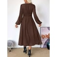 thumbnail image 5 of Pleated Satin Bridesmaid Dress V-Neck Long Sleeve Maxi Dresses for Women Brown M, 5 of 9