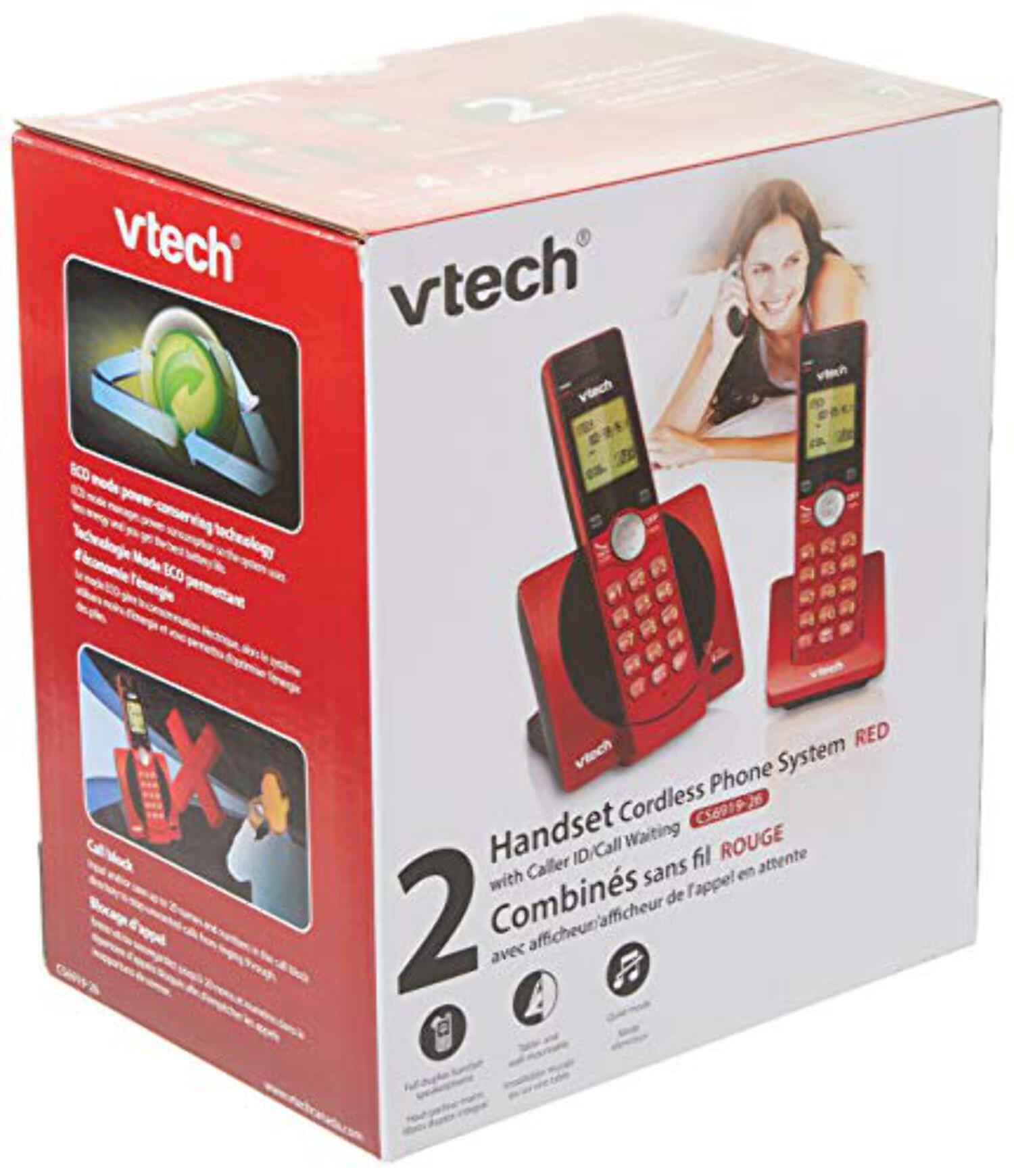 VTech CS6919-26 DECT 6.0 Cordless Phone with 2 Full Duplex Handsets - Red