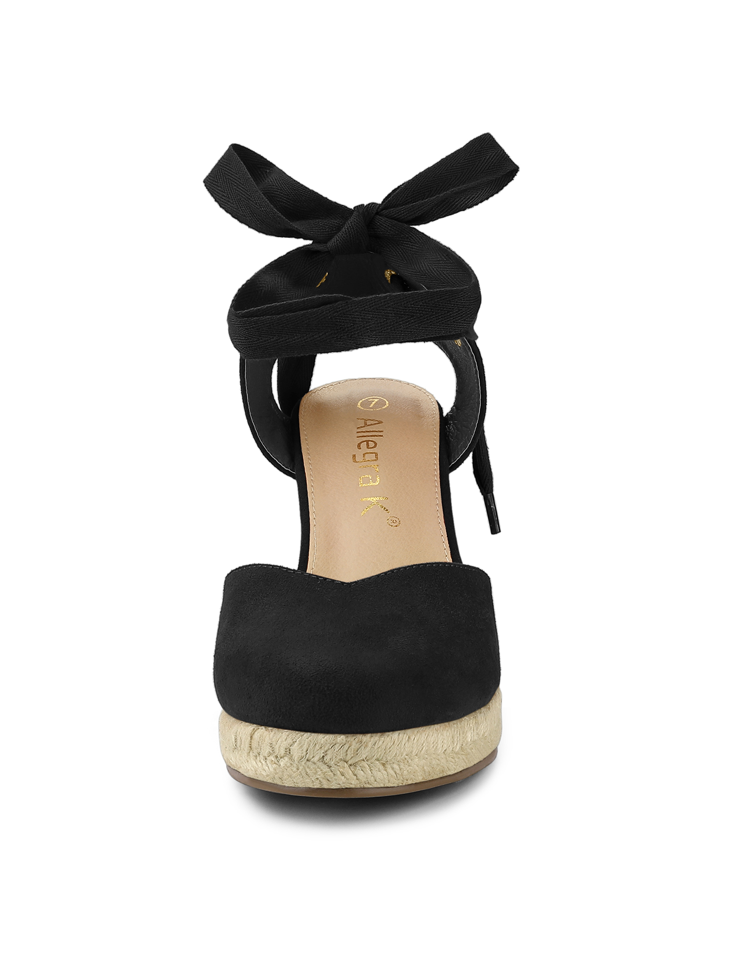 Unique Bargains Women's Espadrille Lace up Wedge Heel Sandals Black (Size 8.5)