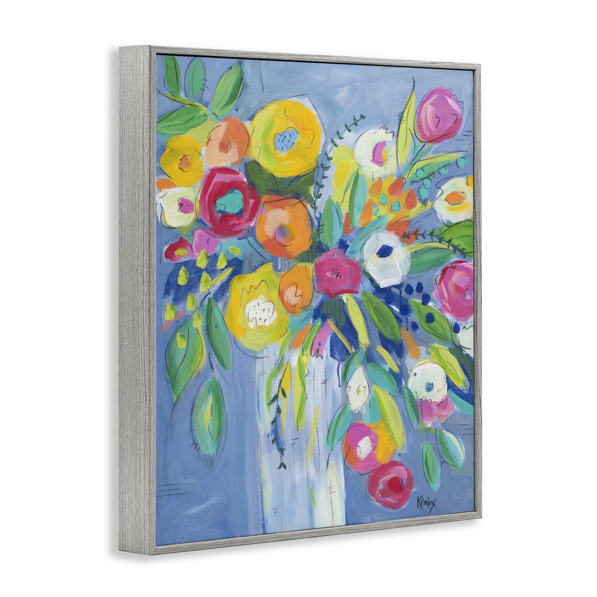 Stupell Industries Cheerful Blossom Energy Gray Framed Giclee Art, design by Krinlox