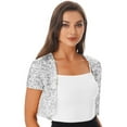 thumbnail image 2 of TiaoBug Womens Shiny Sequin Cropped Cardigan Jacket Short Sleeve Glitter Bolero Shrugs Dress Cover-up Silver One Size, 2 of 7