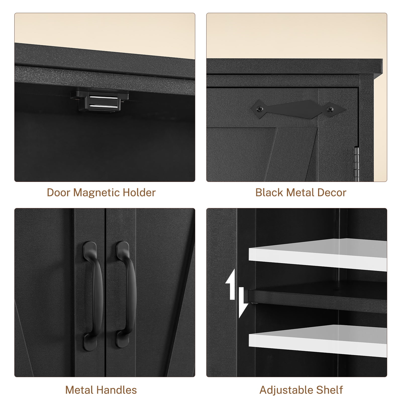 58.27” Kitchen Pantry Cabinets With 4 Doors, Storage Cabinets, Cupboard, Tall Bathroom Cabinets For Dinning Room, Living Room, Black