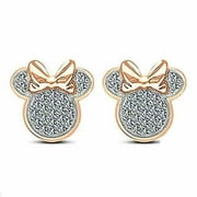 2 CT Round Cut Diamond Minnie Mouse Cluster Stud Earrings in 14k Rose Gold Plated Silver