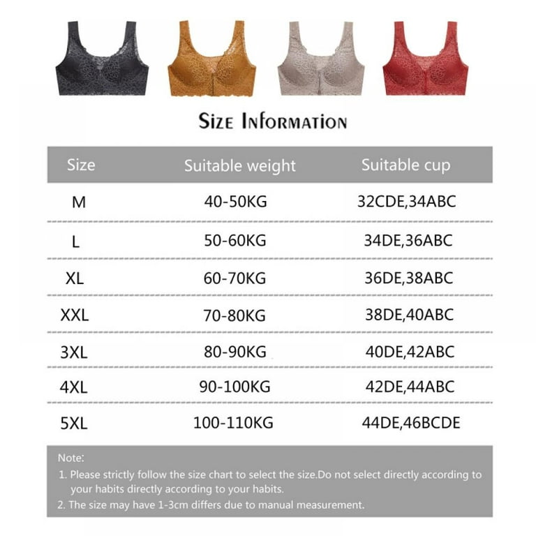 Women's Front Closure Bra Lace Back Push Up Non Padded Wirefree Bralette Bra