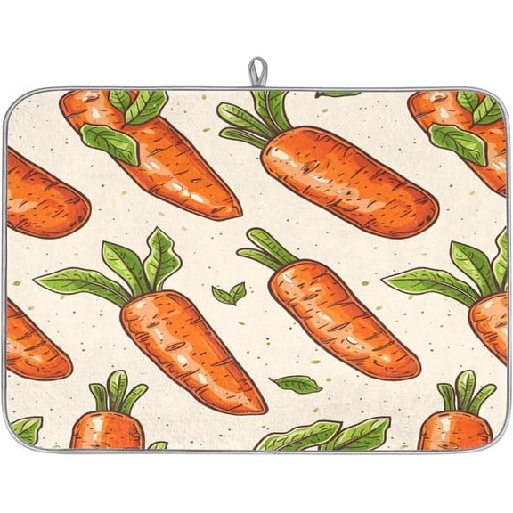 Absorbent Dish Drying Mat,Food Carrot Picture 16*18inch Dish Drying Mat for Kitchen Counter Microfiber Absorbent Dish Draining Reusable Washable Extra