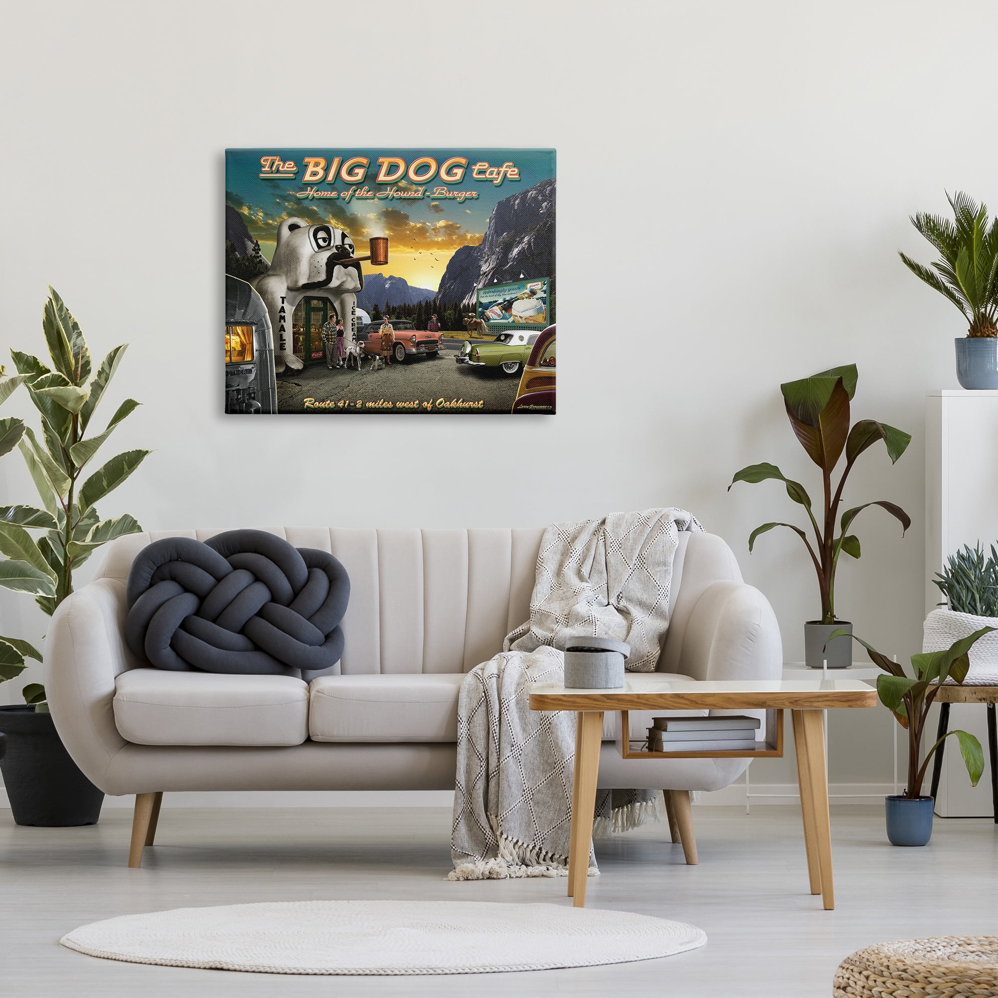 Stupell Industries Big Dog Cafe Scenery Transportation Painting Gallery Wrapped Canvas Art Print Wall Art, 40 x 30