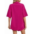 thumbnail image 2 of Women 2 Piece Outfit Summer Short Sleeve Top and Shorts Sweatsuit Set Rose Red S, 2 of 7