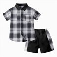 thumbnail image 2 of KPOPLK Boys Fall Outfits 2Piece Casual Checkered Short Sleeve Shirt and Short Set Kids Warm Clothes Sset for Kids 4T 5T 6T 7T 8T 9T Size 5-6 Years, 2 of 4