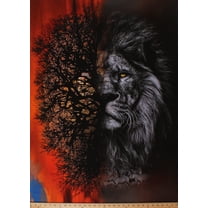32" X 42" Panel Lion Zebras Trees Call of the Wild African Plains Wildlife Landscape Scenery Sunset Nature Digital Cotton Fabric Panel (R4636-151-Sunset)