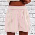 thumbnail image 2 of Womens Shorts Striped Elastic High Waisted Lounge Trendy Comfy Drawstring Pockets Bermuda Running Pull on Mid Polyester Light Pink Bloomer Shorts Sizes M, 2 of 7