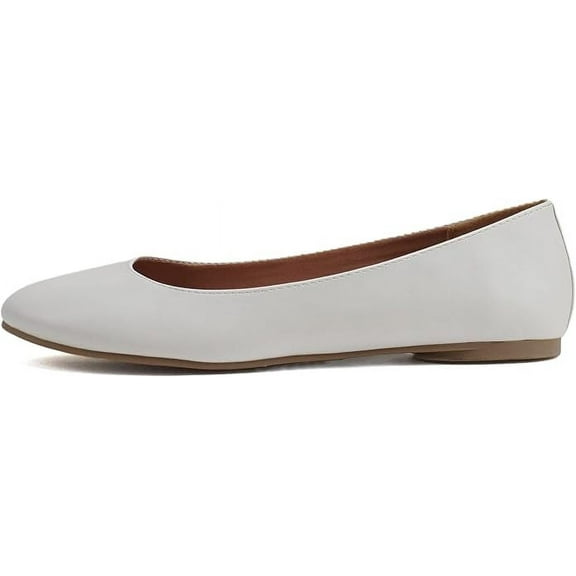 kreme Soda Women Shoes Ballet Flat Comfortable Gel Insole Round Toe White PU (White, 5.5)