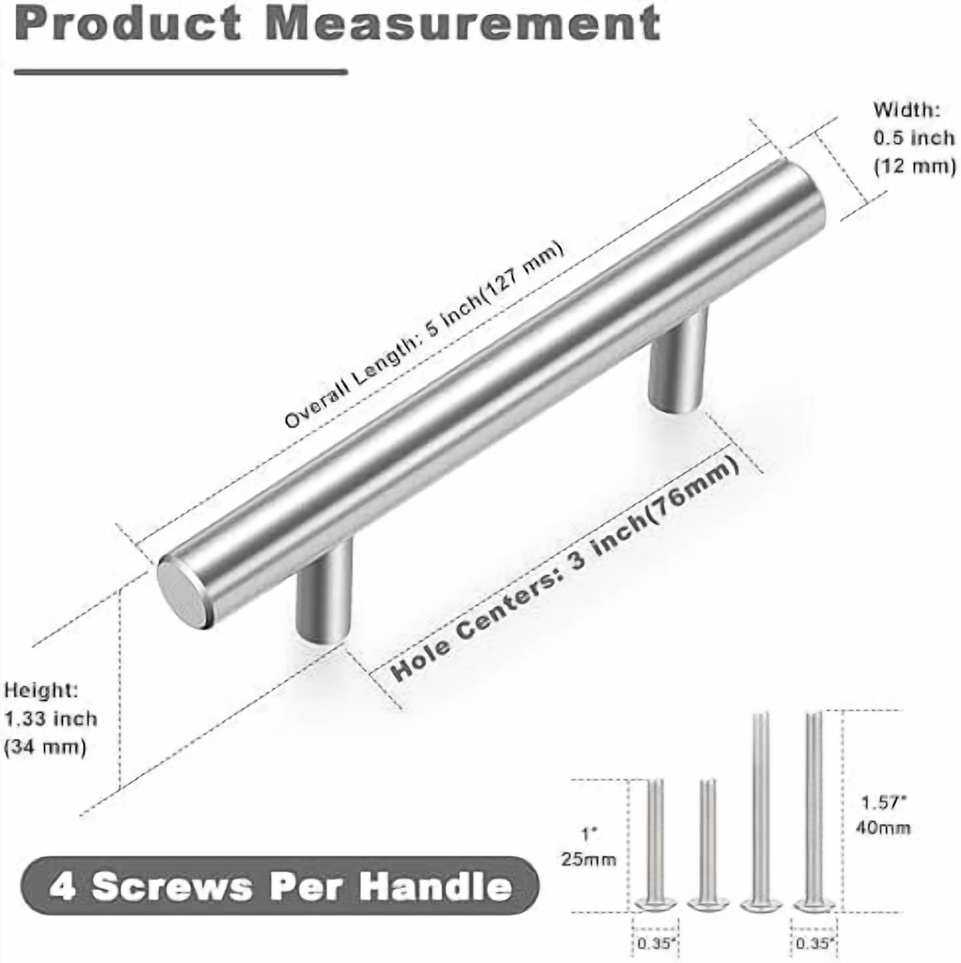 30 Pack Brushed Nickel Cabinet Handles 3 Inch Hole Center Drawer Pulls Stainless Steel Cabinet Pulls Silver Kitchen Handles Cabinet Hardware for Drawers, Cupboards - 5" Length,