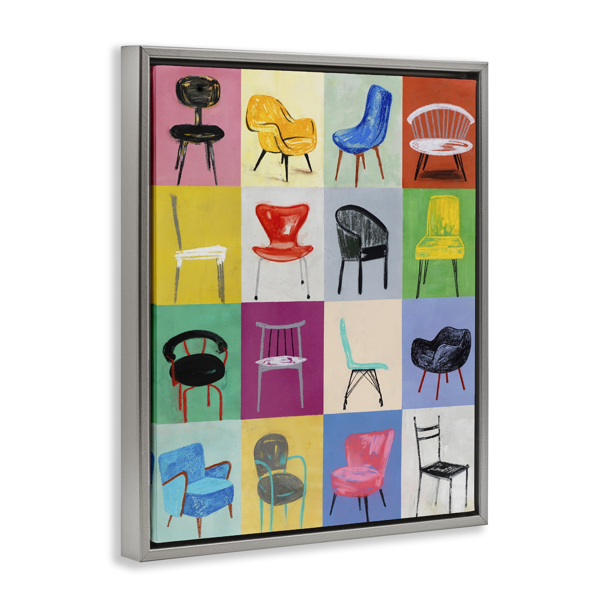 Stupell Industries Bright Modern Chairs Animals & Insects Painting Gray Floater Framed Art Print Wall Art, 17 x 21