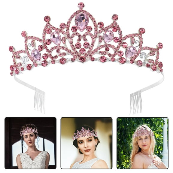 Raindrops Elegant Pink Crown with Rhinestones for Weddings and Parties