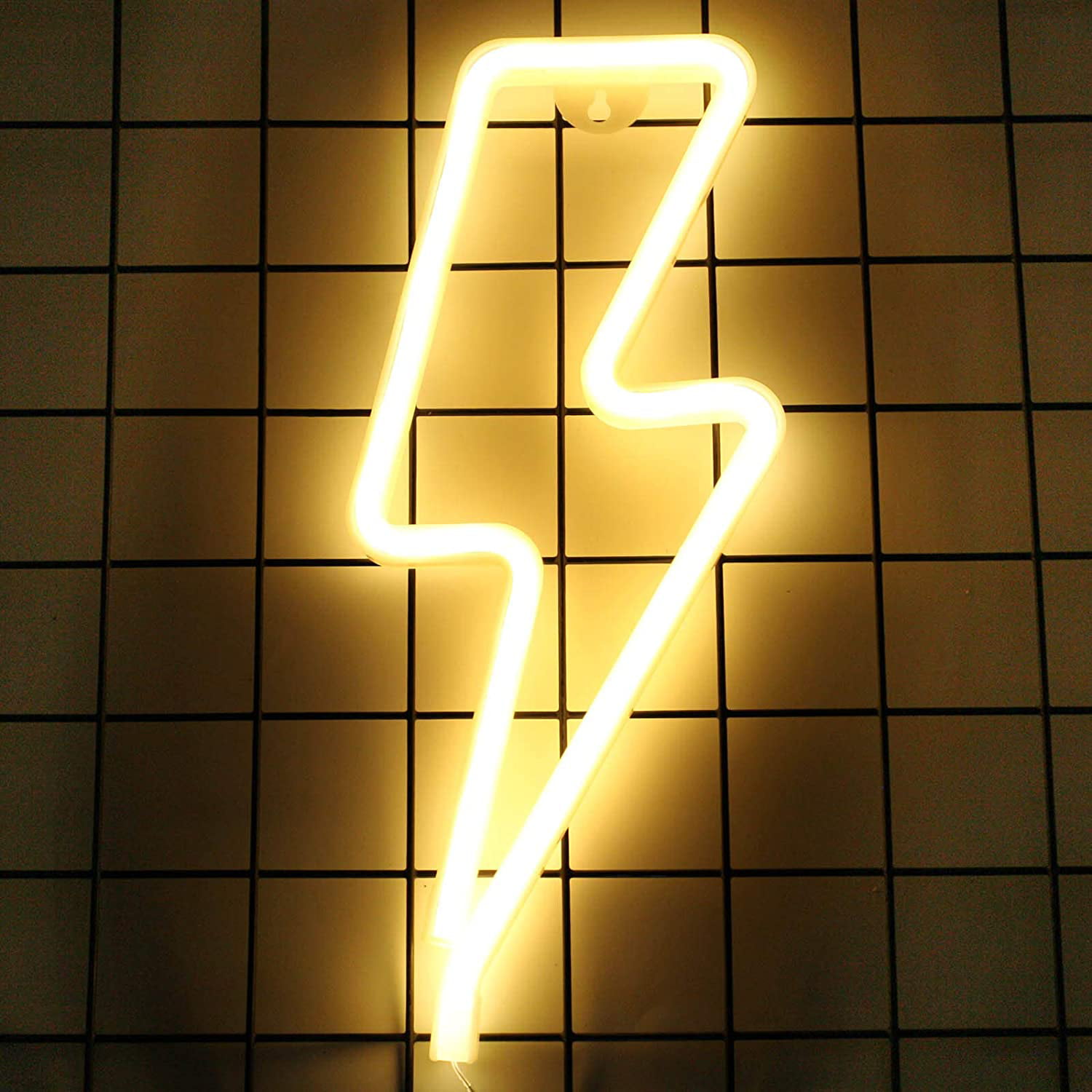 Lightning Bolt Battery Neon Signs Warm White Decorative Lights Wall Decor 