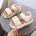 thumbnail image 2 of Girls Ruched Strap Sandals, Hook-and-Loop Soft Sole Summer Shoes, Lightweight Casual Flat Sandals for Kids, 2 of 7