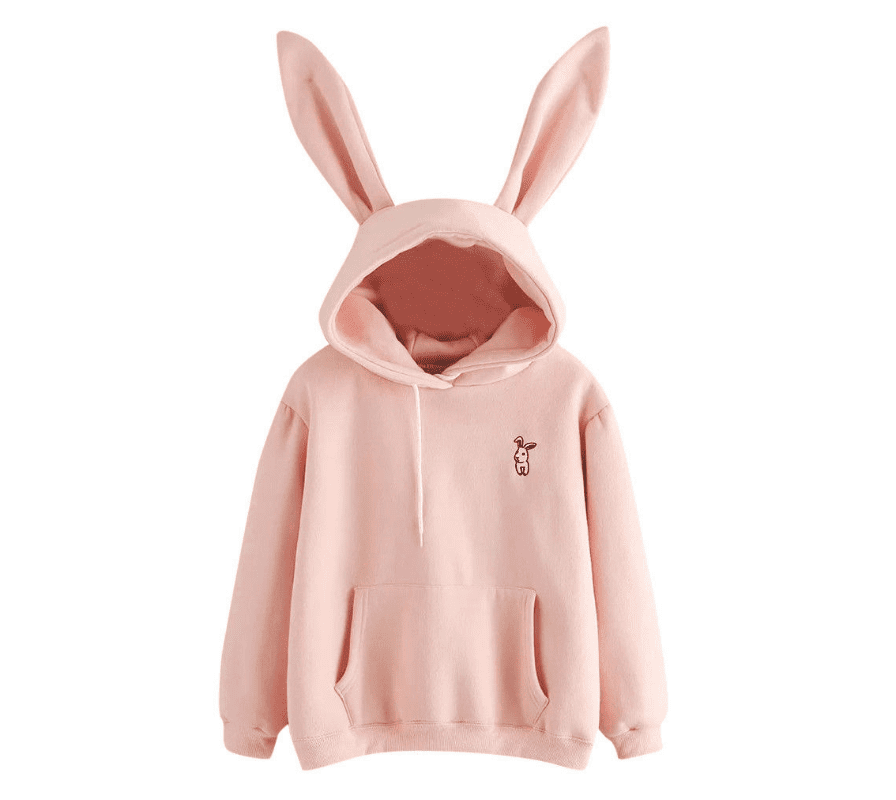 Cute Women Long Sleeve Embroidery Rabbit Hoodie Sweatshirt Pullover Tops Blouse 