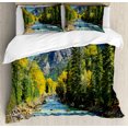 thumbnail image 1 of Mountains Duvet Cover Set King Size, River and Colorful Trees of Colorado During Foliage Season Autumn Forest View, Decorative 3 Piece Bedding Set with 2 Pillow Shams, Multicolor, by Ambesonne, 1 of 3